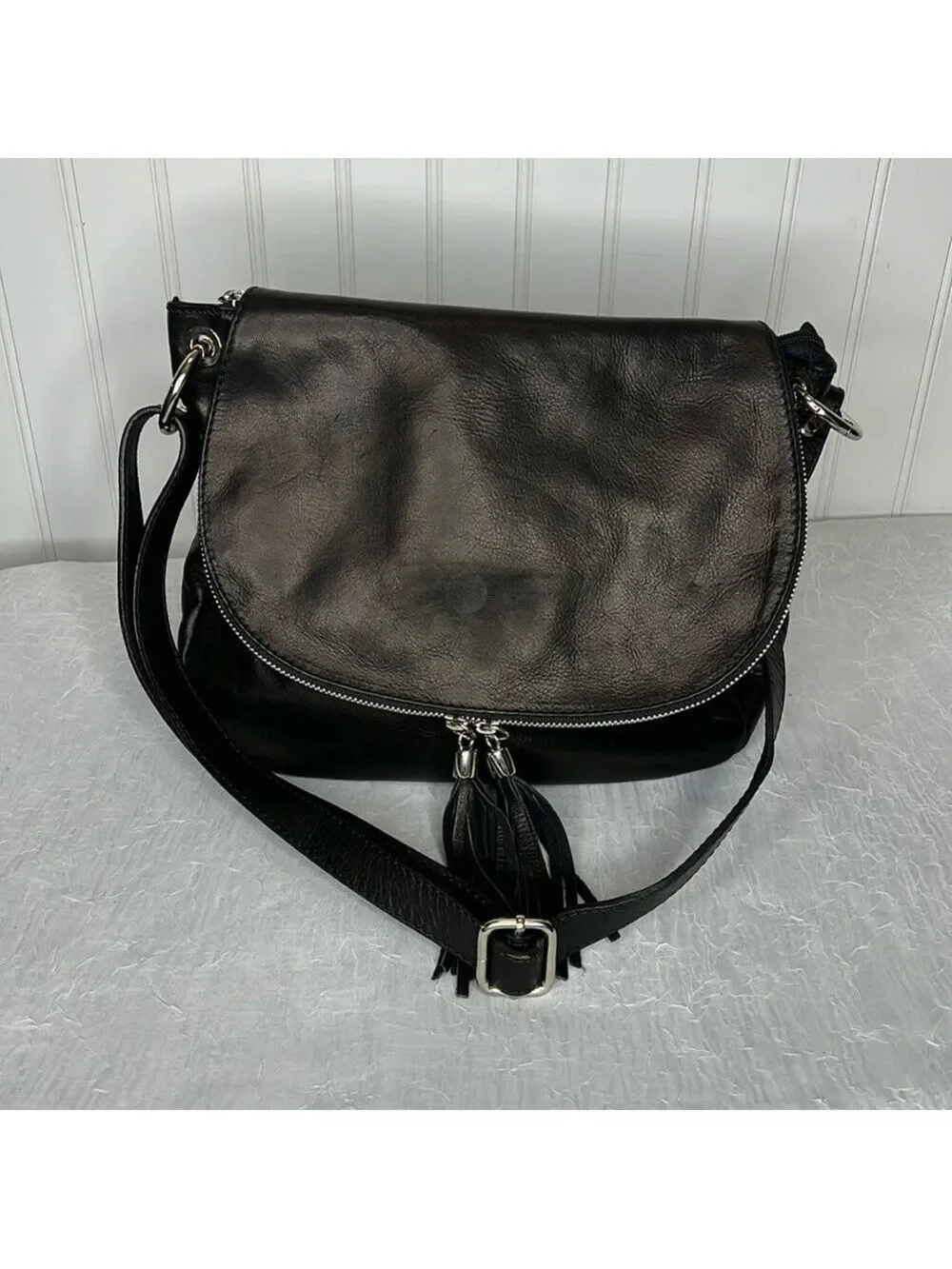 - Mila Blue Leather Saddle Bag